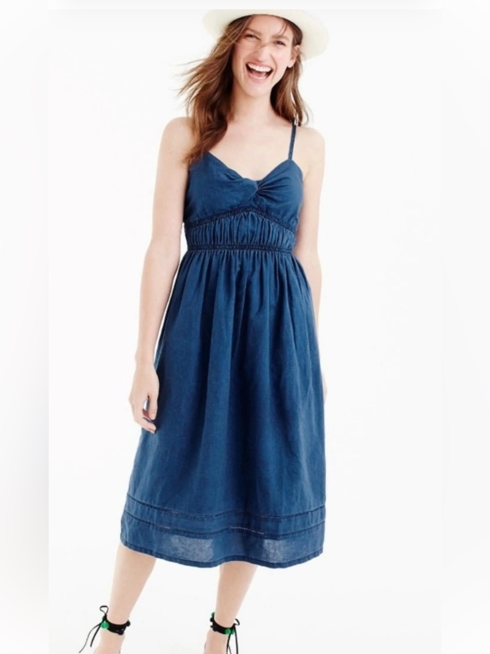J. Crew Blue Mirabel lawn dress Smocked-Waist Midi Sz 00 worn once